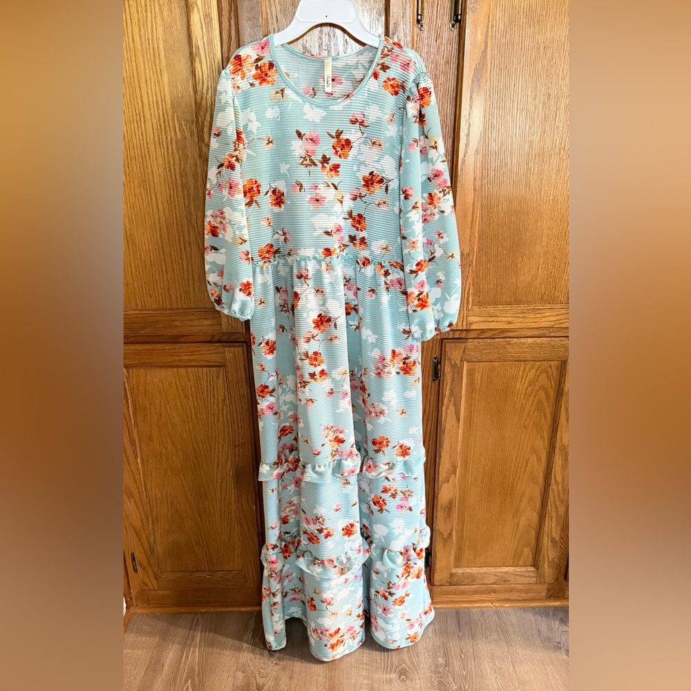 Celeste Floral Maxi Dress in Mint and Coral